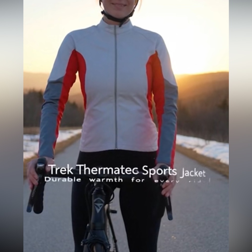 Trek cycling jacket, grey and red full zip activewear jacket with back pockets
